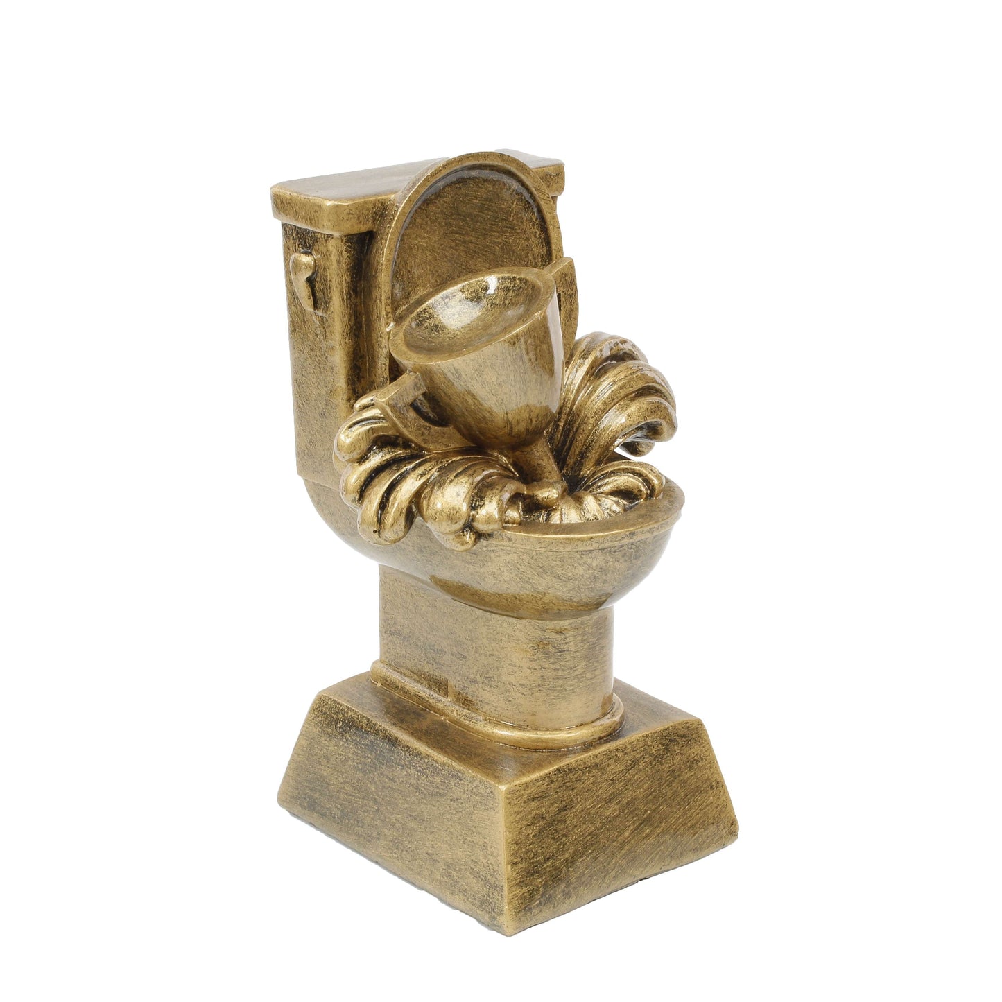 Gold Toilet Bowl Trophy | Engraved Last Place Flushed Away Award - 6 Inch Tall Decade Awards