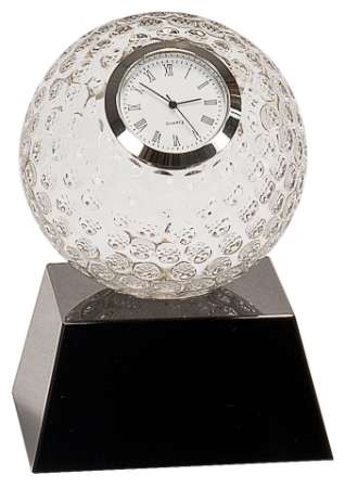 Golf Ball Crystal Clock Award | Golfer Crystal Clock Presentation Gift / Trophy | 5 Inch Tall Decade Awards