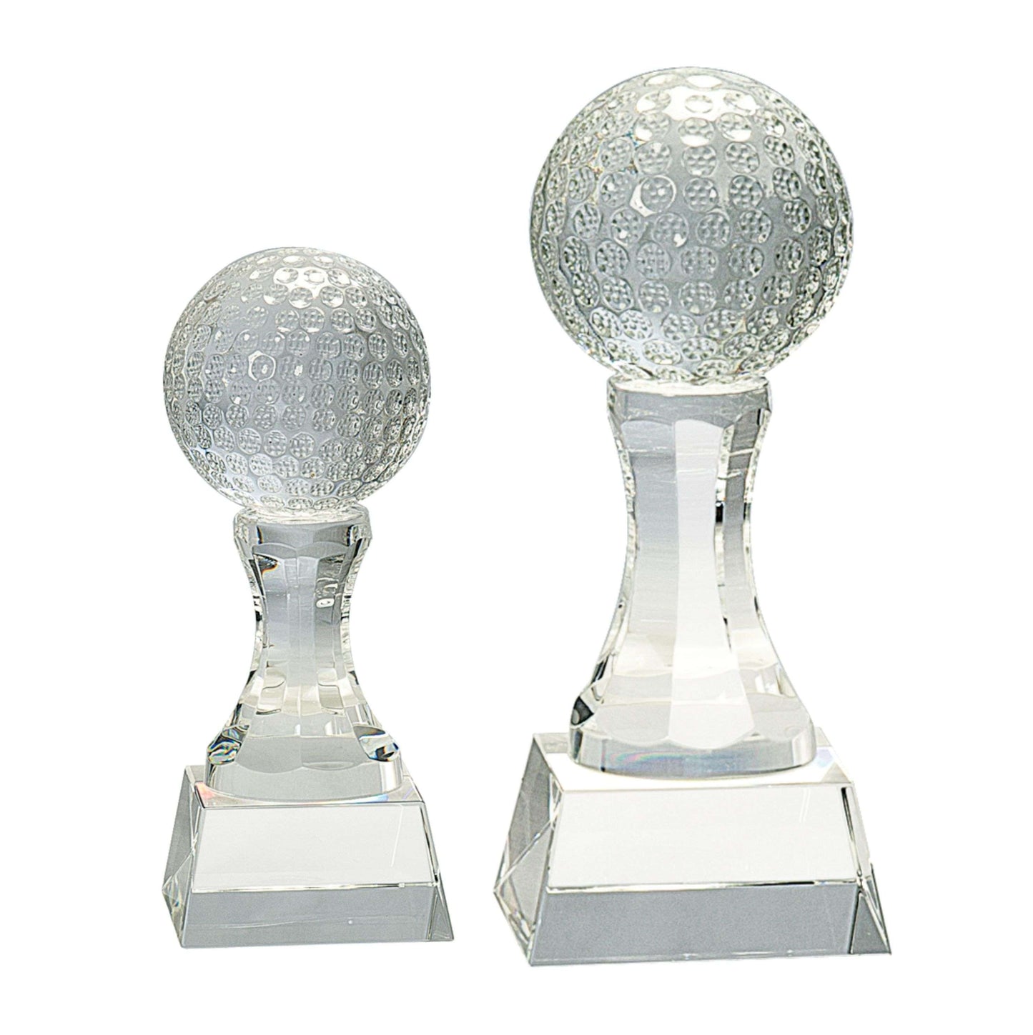 Golf Ball Crystal Trophy  - 6" or 7.75" Tall | Engraved Crystal Golf Ball Award Decade Awards