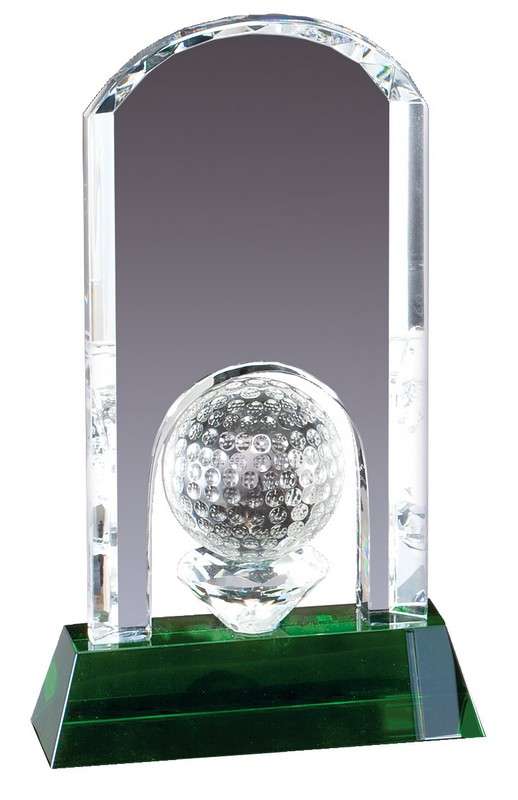 Golf Ball on the Green Crystal Trophy - 7.75 Inch Tall | Engraved Golf Crystal Dome Award Decade Awards