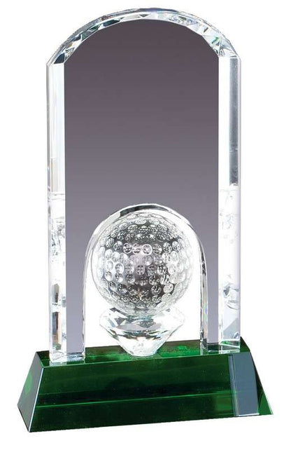 Golf Ball on the Green Crystal Trophy - 7.75 Inch Tall | Engraved Golf Crystal Dome Award Decade Awards