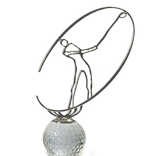 Golf Crystal with Silver Metal Oval Figure Trophy - 3 Sizes | Engraved Golf Tournament Award Decade Awards
