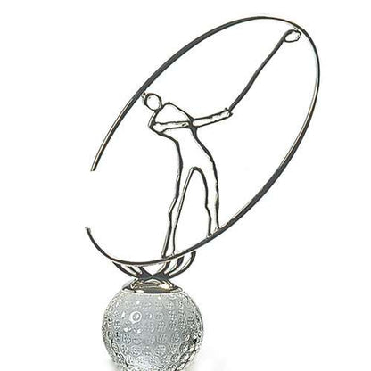 Golf Crystal with Silver Metal Oval Figure Trophy - 3 Sizes | Engraved Golf Tournament Award Decade Awards