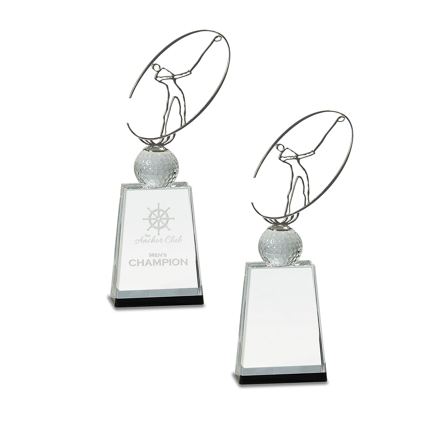 Golf Crystal with Silver Metal Oval Figure Trophy - 3 Sizes | Engraved Golf Tournament Award Decade Awards