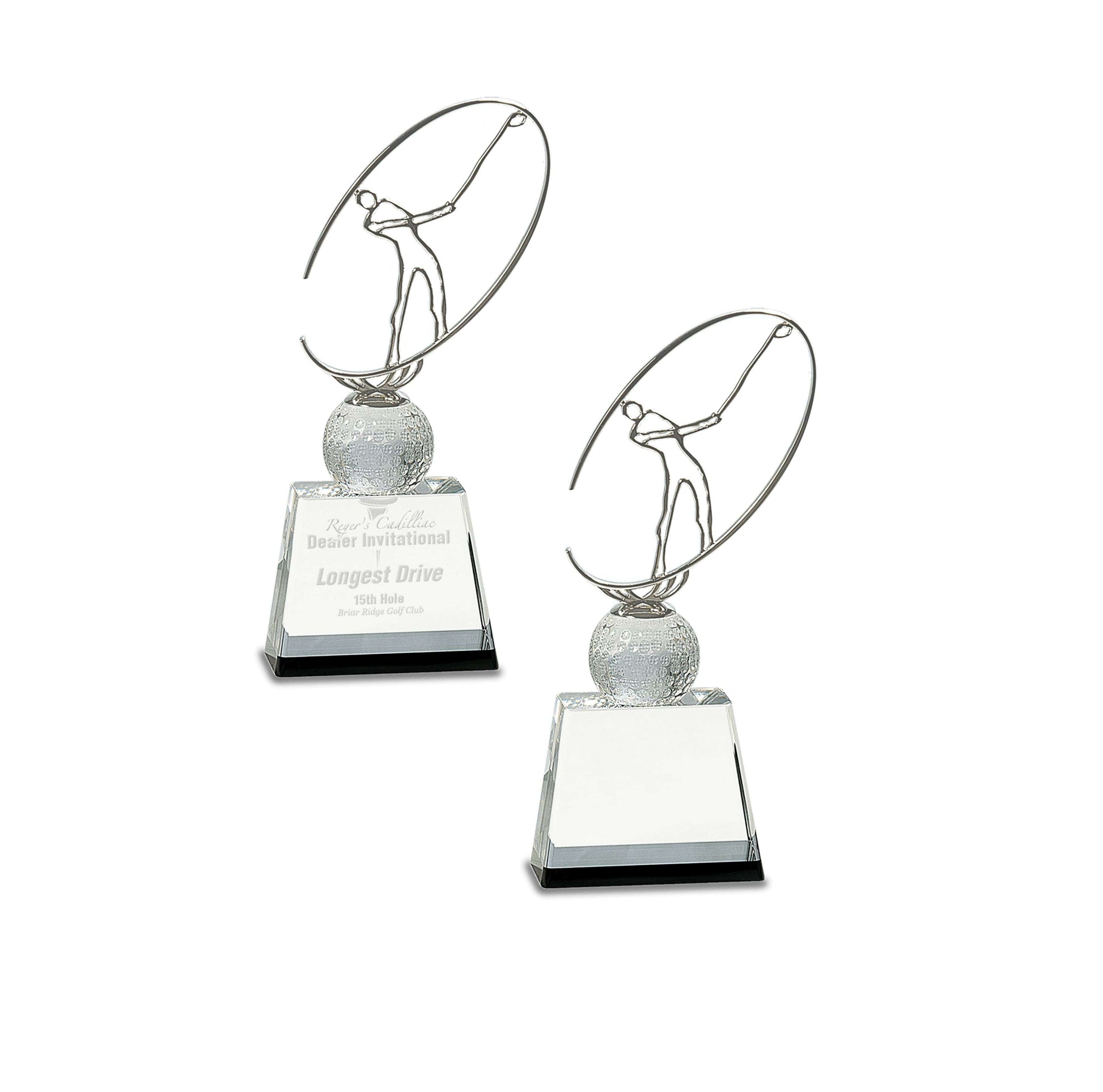 Golf Crystal with Silver Metal Oval Figure Trophy - 3 Sizes | Engraved Golf Tournament Award Decade Awards