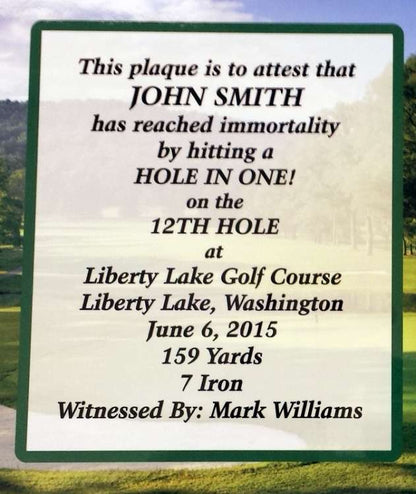 Golf Hole in One Golf Plaque with Ball Mount - Personalized Decade Awards