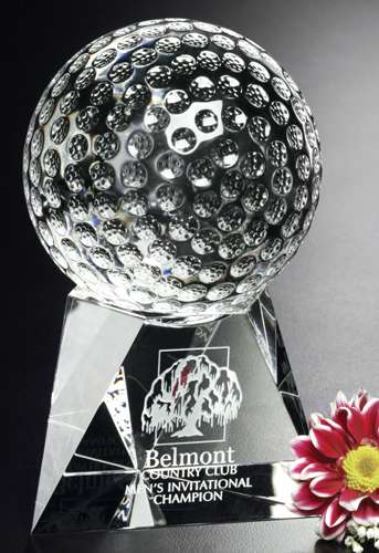 Golf Triad Crystal Corporate Award | Engraved Crystal Golf Tournament Award - 4", 5" or 6.5" Tall Decade Awards