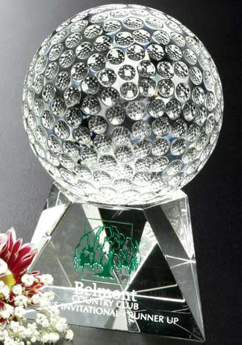 Golf Triad Crystal Corporate Award | Engraved Crystal Golf Tournament Award - 4", 5" or 6.5" Tall Decade Awards