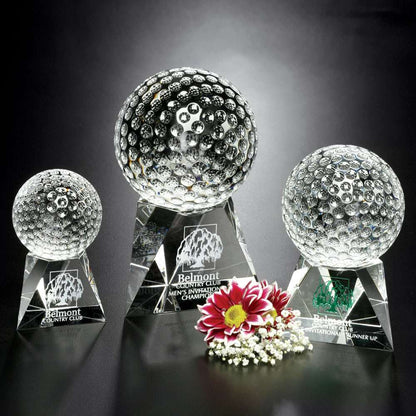 Golf Triad Crystal Corporate Award | Engraved Crystal Golf Tournament Award - 4", 5" or 6.5" Tall Decade Awards