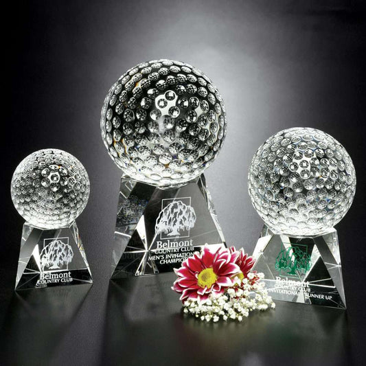 Golf Triad Crystal Corporate Award | Engraved Crystal Golf Tournament Award - 4", 5" or 6.5" Tall Decade Awards