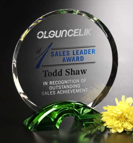Greenbriar Circle Crystal Corporate Award | Engraved Crystal Circle Award - 6", 7" or 8" diameter Decade Awards