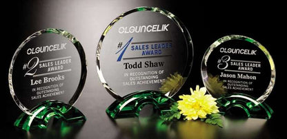 Greenbriar Circle Crystal Corporate Award | Engraved Crystal Circle Award - 6", 7" or 8" diameter Decade Awards