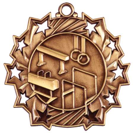 Gymnastics Ten Star Medal - Gold, Silver or Bronze | Engraved Gymnastics 10 Star Medallion | 2.25 Inch Wide Decade Awards