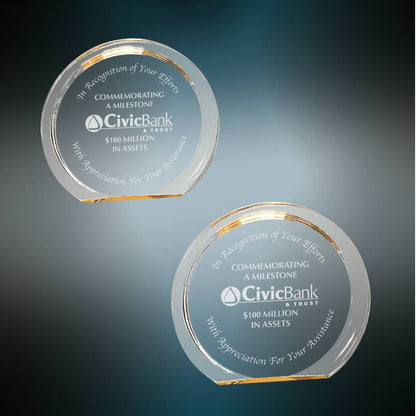 Halo Acrylic Trophy | Blue or Gold | Personalized Corporate Award | 5.375 or 6.375 Inches Tall