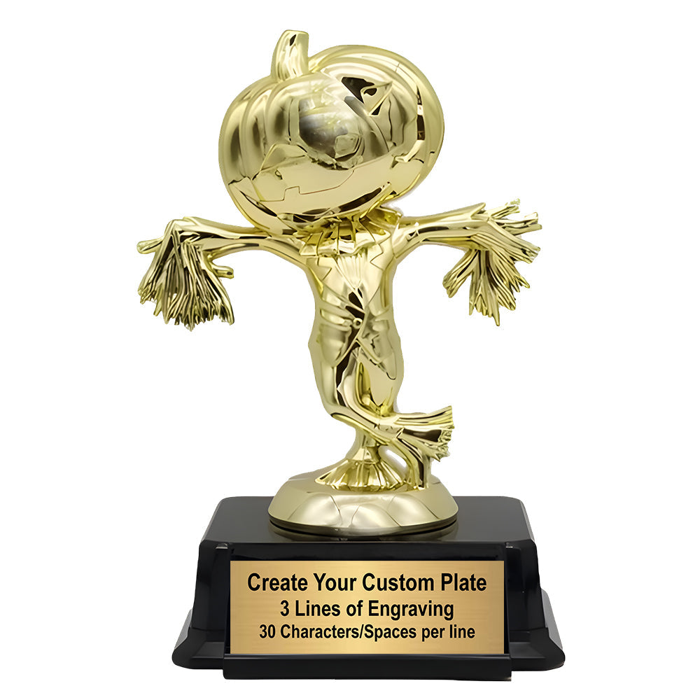 Halloween Trophy, Scarecrow | Engraved Pumpkin King Award - 6.5 Inch Tall