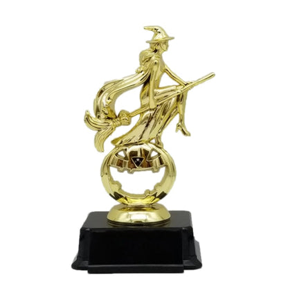 Custom Engraved Witch Halloween Trophy with spooky design perfect for costume contest prizes by Decade Awards