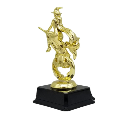 Custom Engraved Witch Halloween Trophy with spooky design perfect for costume contest prizes by Decade Awards