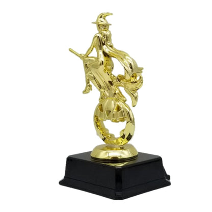 Custom Engraved Witch Halloween Trophy with spooky design perfect for costume contest prizes by Decade Awards