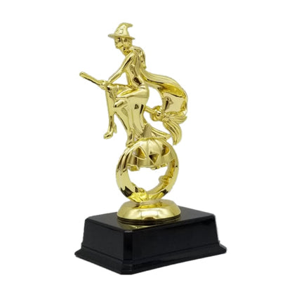Custom Engraved Witch Halloween Trophy with spooky design perfect for costume contest prizes by Decade Awards