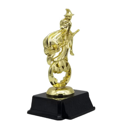 Custom Engraved Witch Halloween Trophy with spooky design perfect for costume contest prizes by Decade Awards