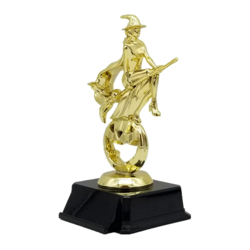 Custom Engraved Witch Halloween Trophy with spooky design perfect for costume contest prizes by Decade Awards
