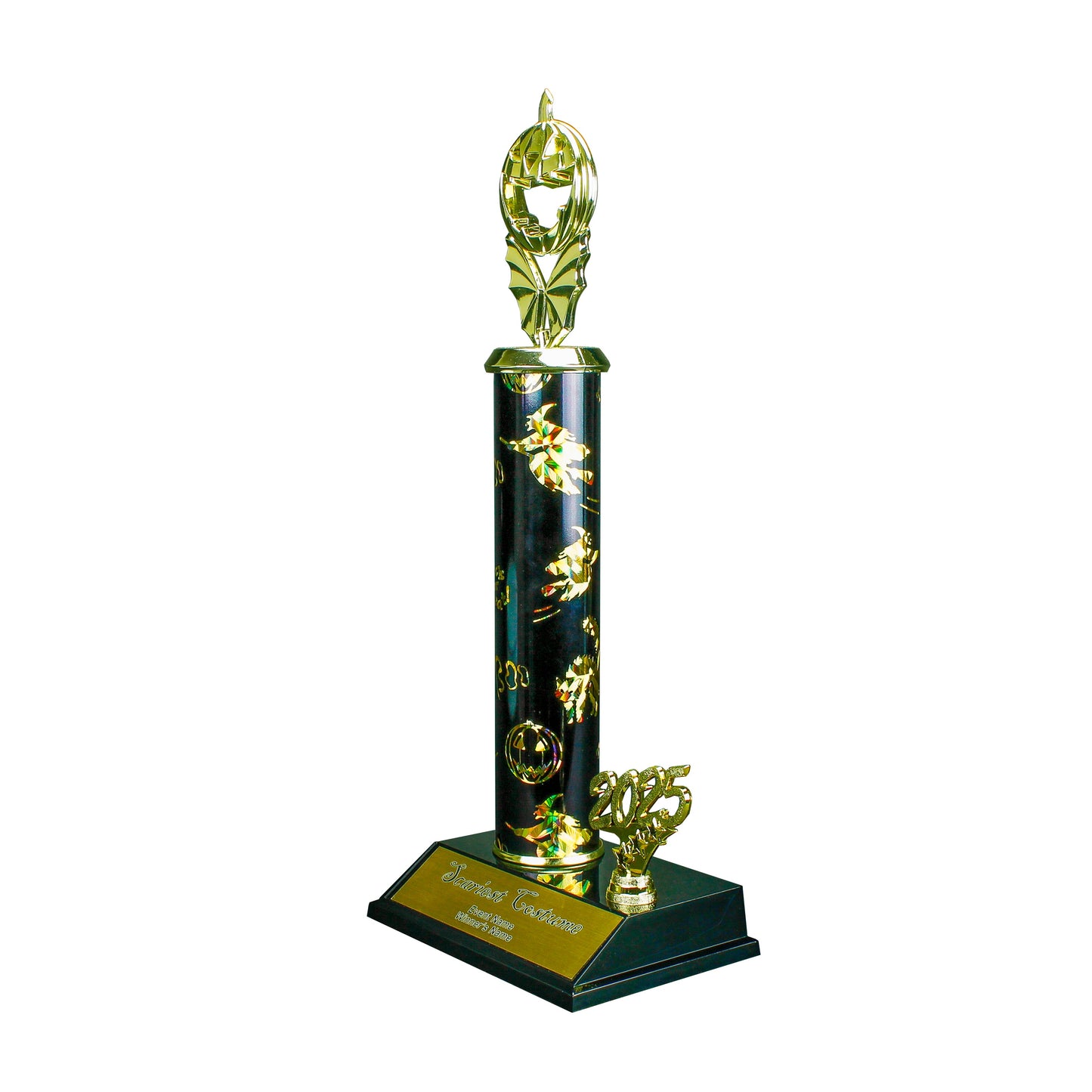 2025 Jack O Lantern Bat Halloween Trophy with spooky detail and free engraving from Decade Awards