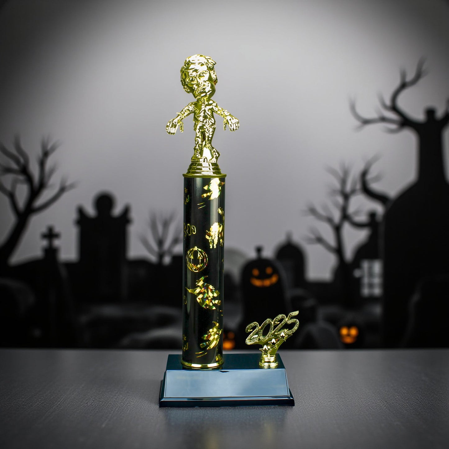 Zombie Halloween Trophy with tattered clothes and outstretched arms - 14 inch tall award 2025 edition from Decade Awards
