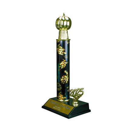 Engraved Pumpkinhead Halloween trophy with jack o lantern design and free custom engraving - 2025 edition by Decade Awards.