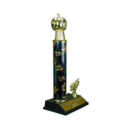 Engraved Pumpkinhead Halloween trophy with jack o lantern design and free custom engraving - 2025 edition by Decade Awards.