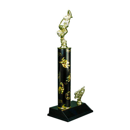Witch on a broomstick trophy soaring mid-air with moon backdrop - 14 inch Halloween 2025 edition award from Decade Awards