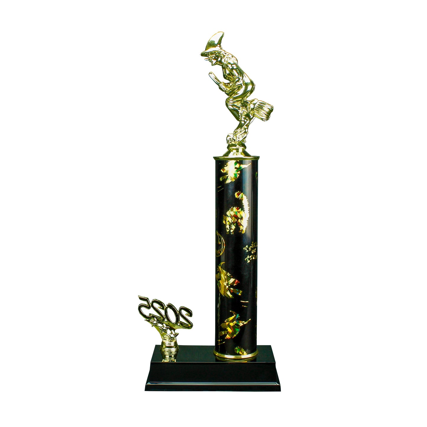 Witch on a broomstick trophy soaring mid-air with moon backdrop - 14 inch Halloween 2025 edition award from Decade Awards