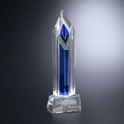 Halifax Indigo Crystal Trophy | Engraved Corporate Tower Award - 9", 11" or 13" Tall Decade Awards