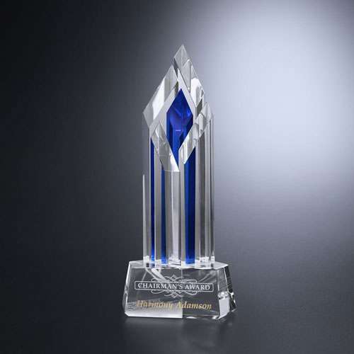 Halifax Indigo Crystal Trophy | Engraved Corporate Tower Award - 9", 11" or 13" Tall Decade Awards
