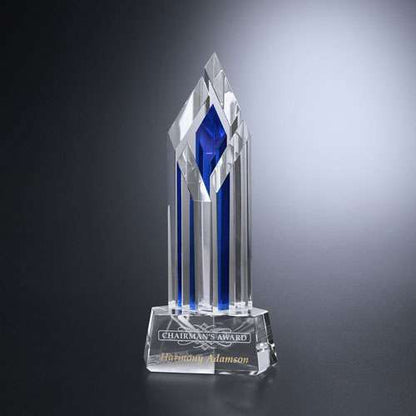 Halifax Indigo Crystal Trophy | Engraved Corporate Tower Award - 9", 11" or 13" Tall Decade Awards