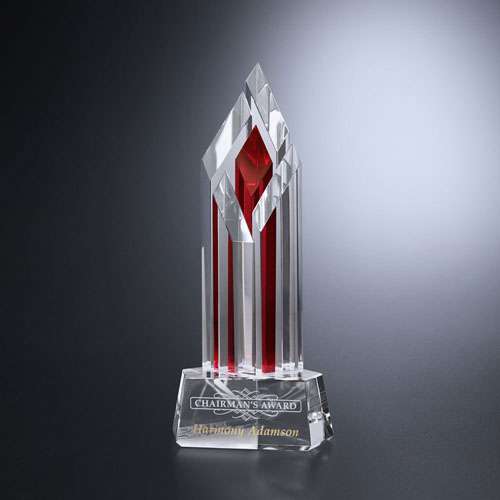 Halifax Ruby Crystal Trophy | Engraved Corporate Tower Award - 9", 11" or 13" Tall Decade Awards