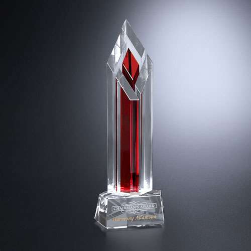 Halifax Ruby Crystal Trophy | Engraved Corporate Tower Award - 9", 11" or 13" Tall Decade Awards