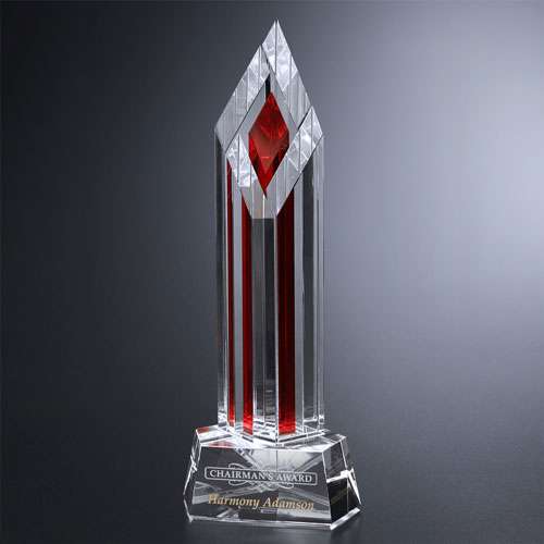 Halifax Ruby Crystal Trophy | Engraved Corporate Tower Award - 9", 11" or 13" Tall Decade Awards