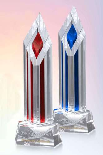 Halifax Ruby Crystal Trophy | Engraved Corporate Tower Award - 9", 11" or 13" Tall Decade Awards