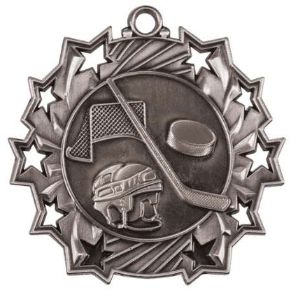 Hockey Ten Star Medal - Gold, Silver or Bronze | Engraved Ice Hockey 10 Star Medallion | 2.25 Inch Wide Decade Awards