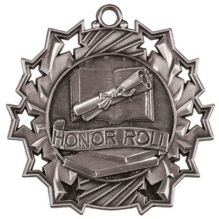 Honor Roll Ten Star Medal - Gold, Silver or Bronze | Engraved Scholastic 10 Star Medallion | 2.25 Inch Wide Decade Awards