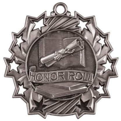 Honor Roll Ten Star Medal - Gold, Silver or Bronze | Engraved Scholastic 10 Star Medallion | 2.25 Inch Wide Decade Awards