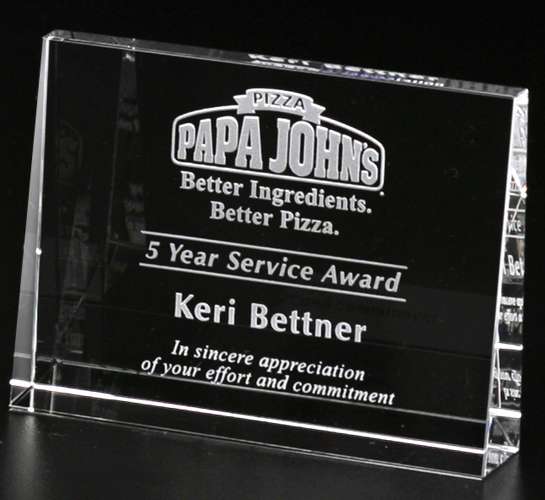Horizontal Wedge Crystal Corporate Award | Engraved Crystal Wedge Award - 4.75", 6" or 7" Wide Decade Awards