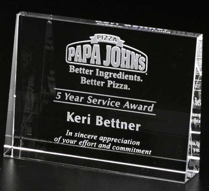 Horizontal Wedge Crystal Corporate Award | Engraved Crystal Wedge Award - 4.75", 6" or 7" Wide Decade Awards