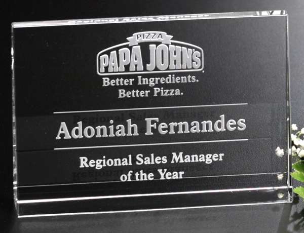 Horizontal Wedge Crystal Corporate Award | Engraved Crystal Wedge Award - 4.75", 6" or 7" Wide Decade Awards