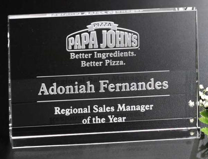 Horizontal Wedge Crystal Corporate Award | Engraved Crystal Wedge Award - 4.75", 6" or 7" Wide Decade Awards
