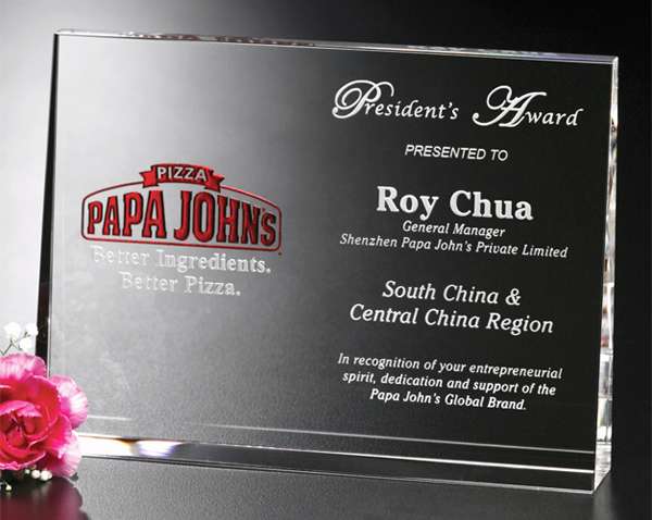 Horizontal Wedge Crystal Corporate Award | Engraved Crystal Wedge Award - 4.75", 6" or 7" Wide Decade Awards