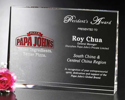 Horizontal Wedge Crystal Corporate Award | Engraved Crystal Wedge Award - 4.75", 6" or 7" Wide Decade Awards