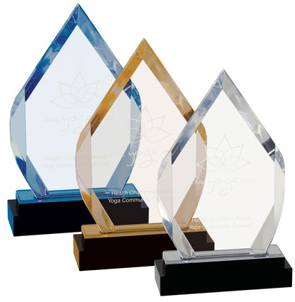 Diamond Impress Acrylic Award - Blue, Gold or Silver | Engraved Corporate Award - 8 Inch Tall Decade Awards