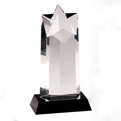 Star Crystal Trophy | Black Pedestal Base | Personalized Corporate Award | 10 Inches Tall