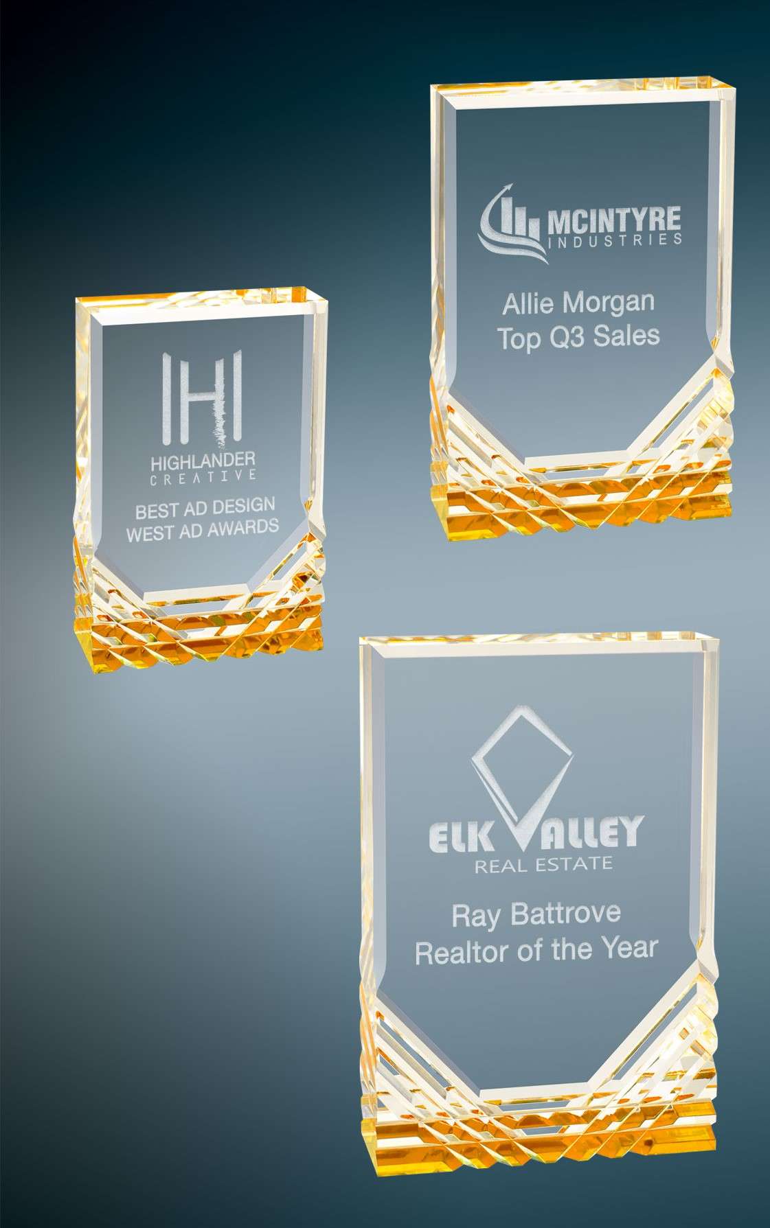 Jewel Mirage Acrylic Trophy - Blue or Gold | Engraved Acrylic Award - 6", 7" or 8" Tall Decade Awards